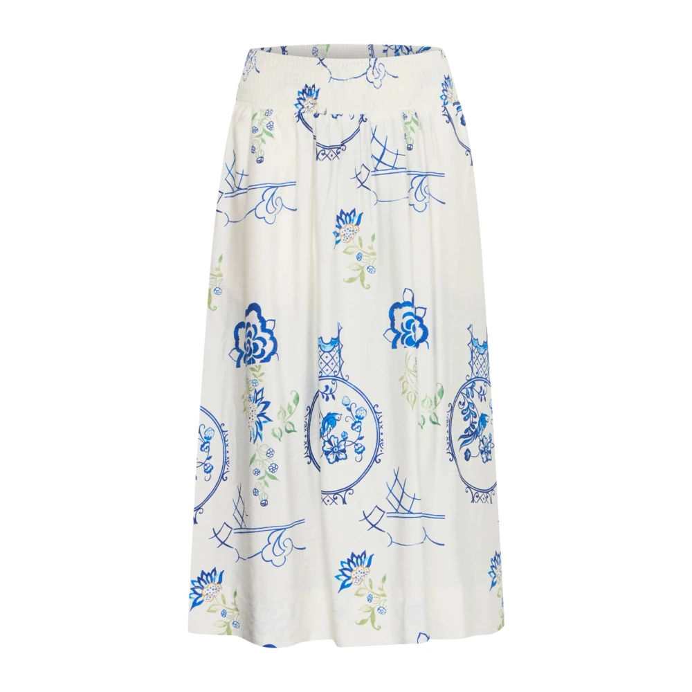 Ichi Klassieke hoge taille rok Big Scale Tile White Dames