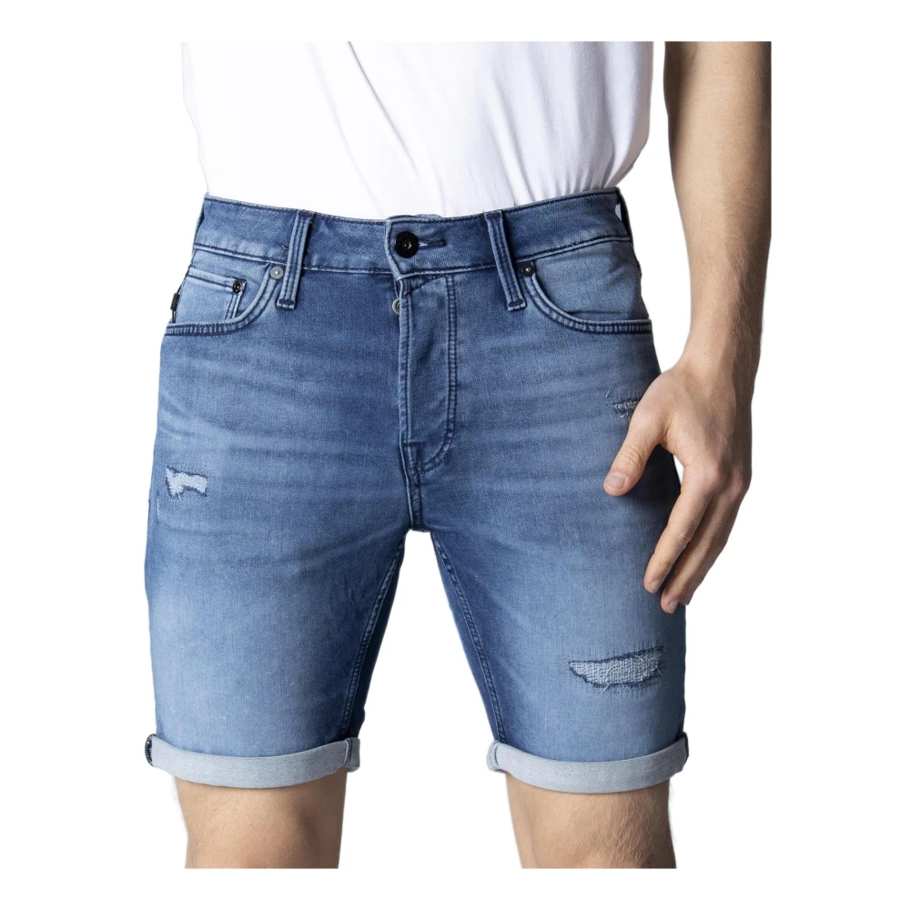 Jack & jones Gescheurde Denim Shorts voor Mannen Blue Heren