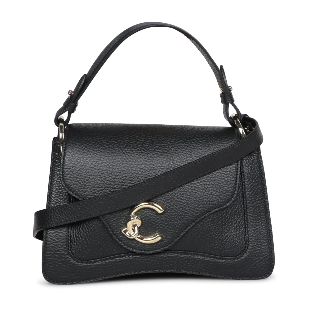 Coccinelle Elegante zwarte leren tas met gouden gesp Black Dames