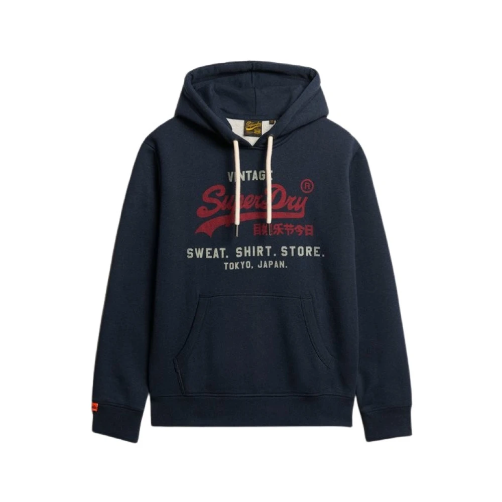 Superdry Men's Blue Vintage Logo Heritage Relaxed Hoodie