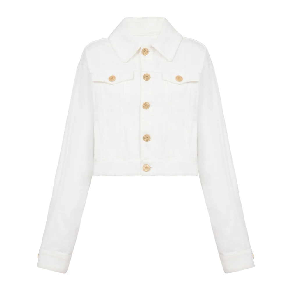 Balmain Korte geknoopte jas White Dames