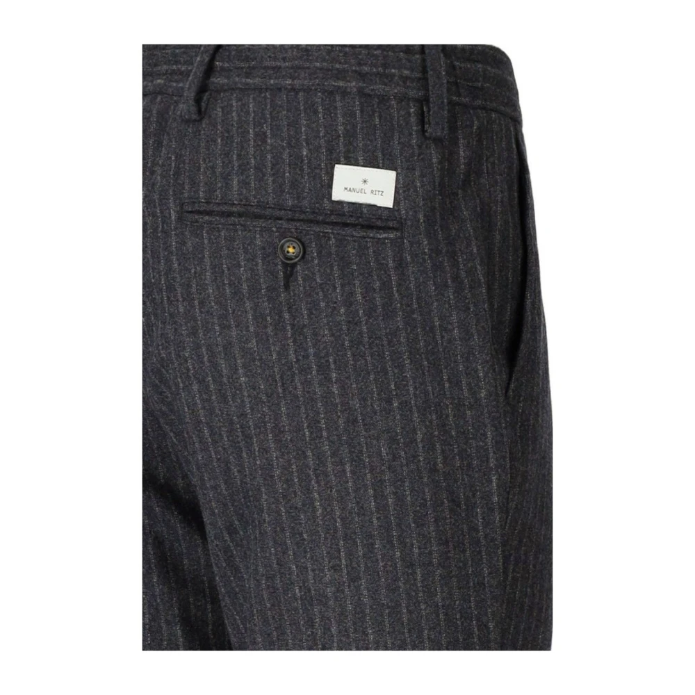 Manuel Ritz Grijze Gestreepte Wollen Broek Slim Fit Gray Heren