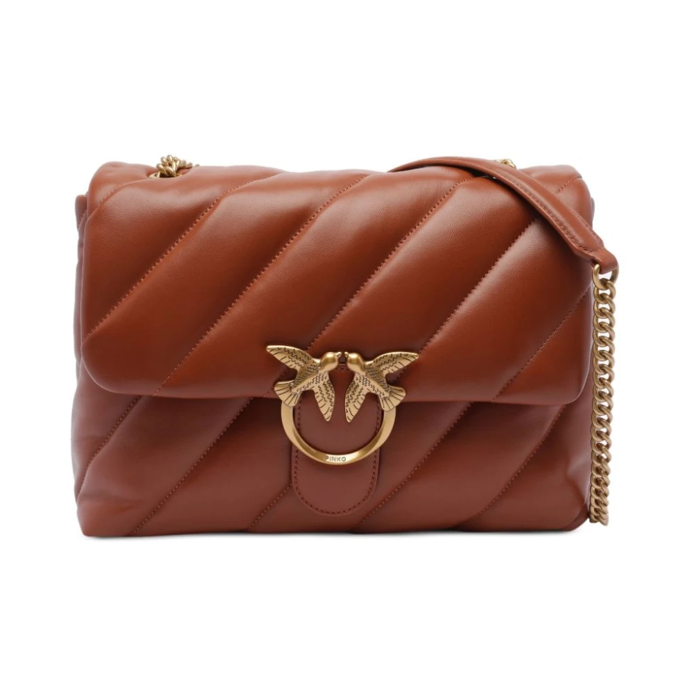 Pinko Bruine Leren Schoudertas Love Birds Brown Dames