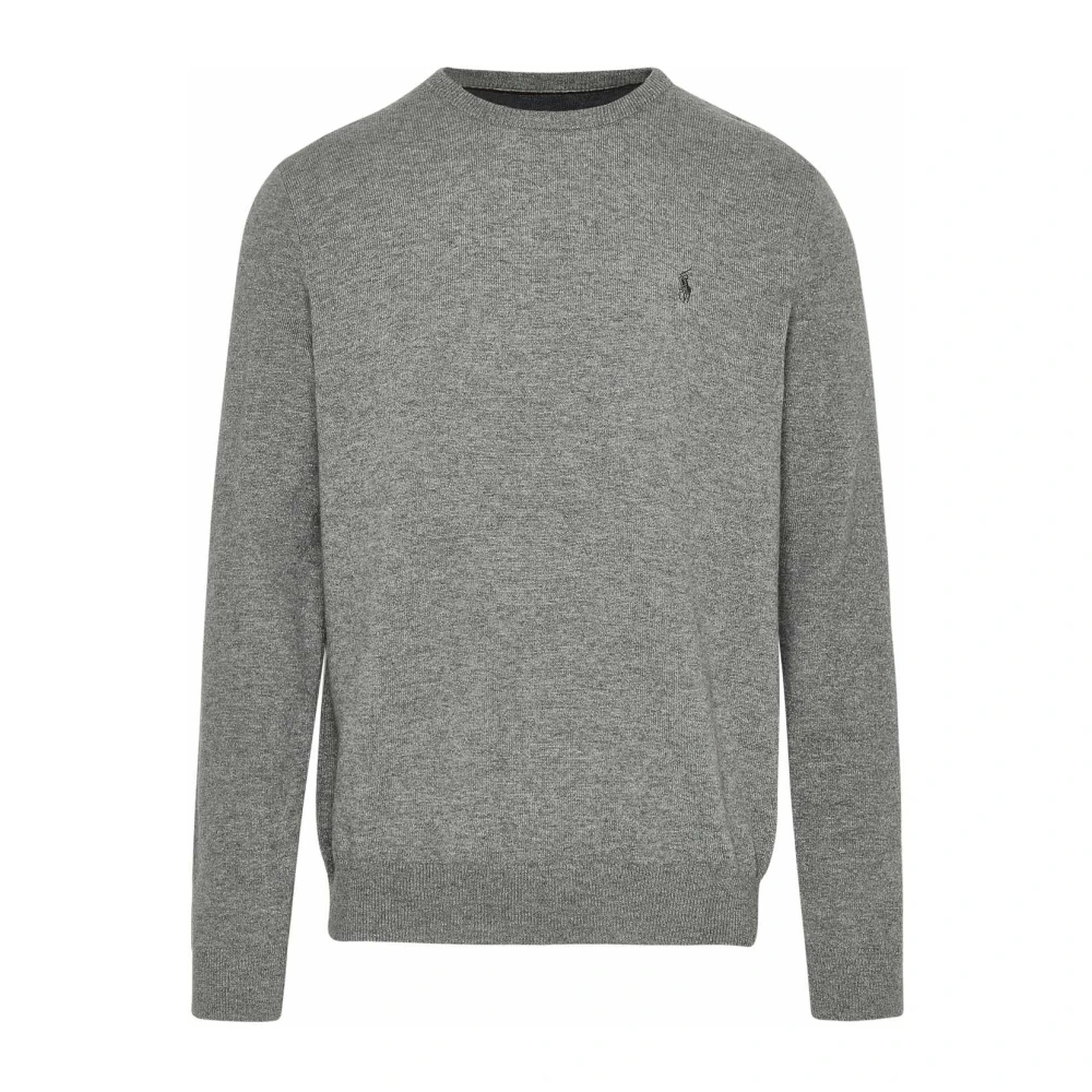 Polo Ralph Lauren Grijze Wollen Trui Geribbelde Ronde Hals Gray Heren