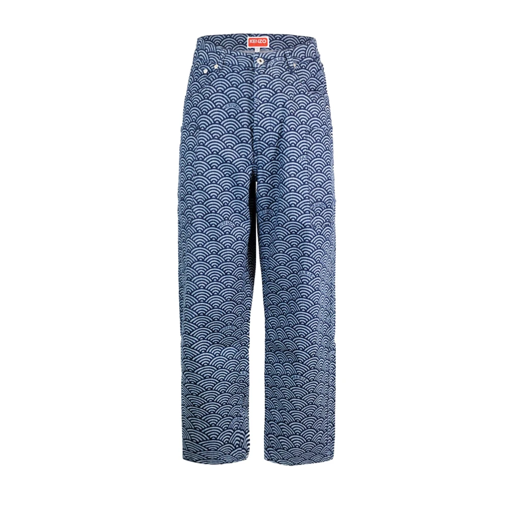 Kenzo Geometrische Print Navy Blauwe Cargo Jeans Blue Heren