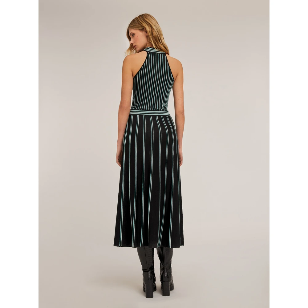 Motivi Gestreepte Gebreide Jurk met Plooieffect Green Dames