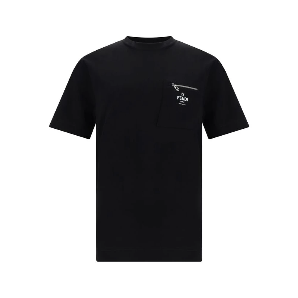 Fendi Men's Black Monochrome Cotton Crew Neck T-Shirt