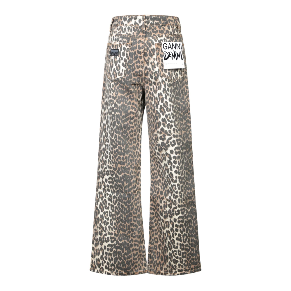 Ganni Leopard Print Flared Jeans Aw24 Multicolor Dames