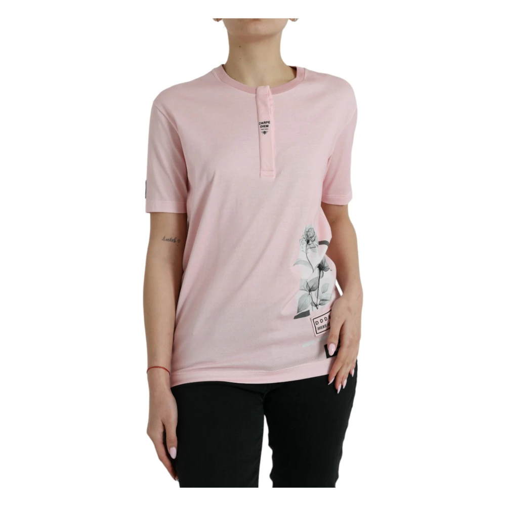 Dolce & Gabbana Chique bloemenkatoenen T-shirt Pink Dames