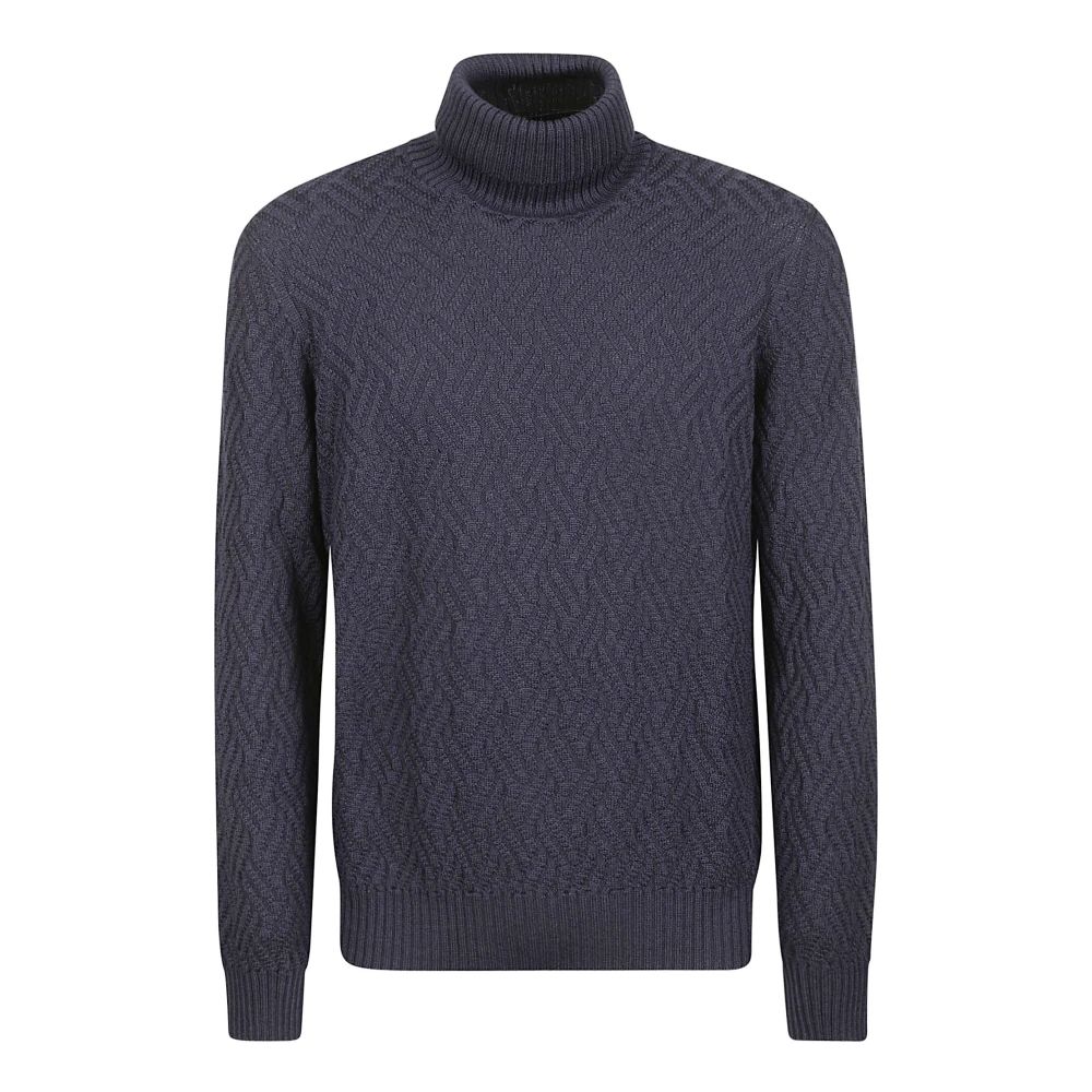Drumohr Blauwe Merinowol Geribbelde Turtleneck Trui Blue Heren