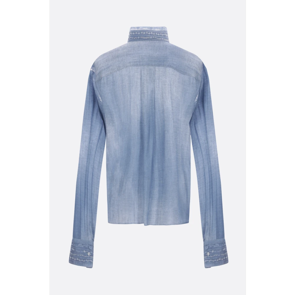 Ermanno Scervino Denim Print Kant Inzet Shirt Blue Dames