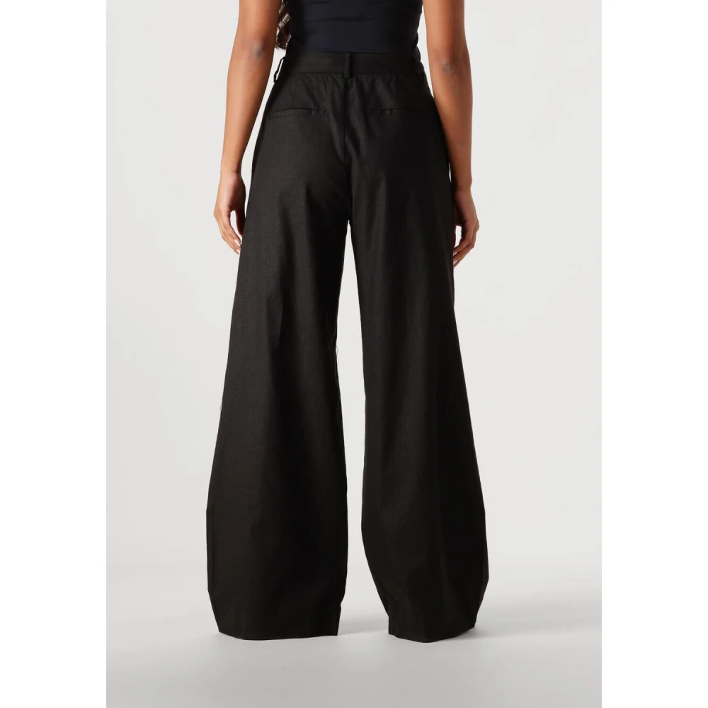 Gestuz Zwarte Linnen Hoge Taille Broek Black Dames