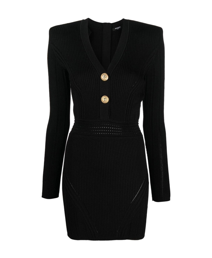 robe-courte-noire-en-tricot-a-col-en-v