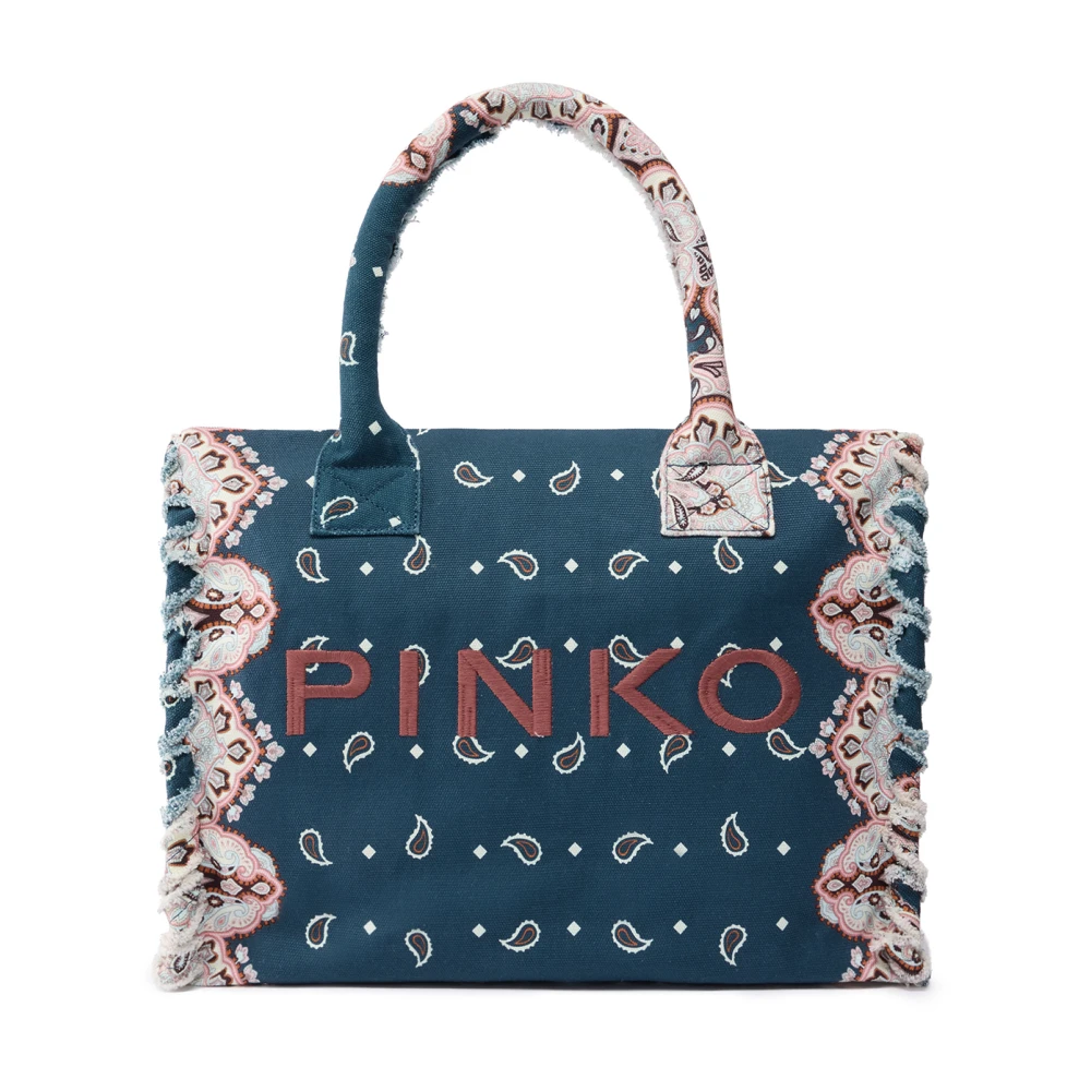 Pinko Women's Blue Shopping Bags, One Size, Paisley-Pattern Tote Bag