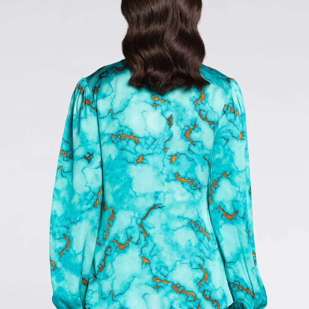 Roberto Cavalli Marmeren Zijden Shirt met Zelfstrik Blue Dames