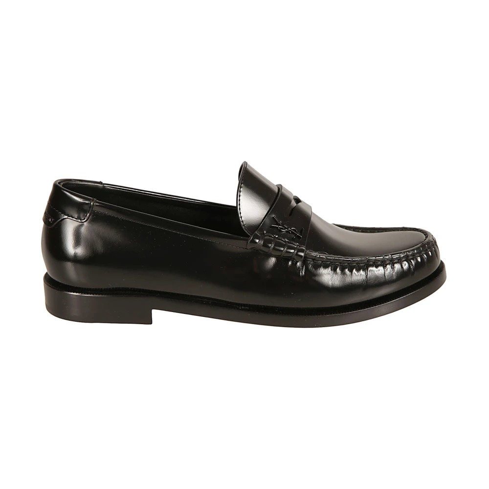 Saint Laurent Svarta platta loafer skor Black, Dam