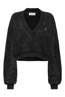 Washed V-Neck Sweatshirt Piercing