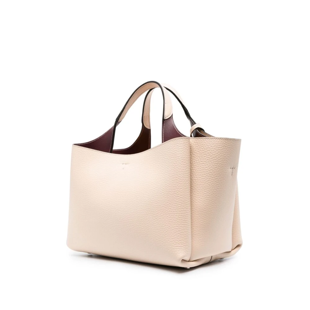 TOD'S Beige Leren Tote Tas met Zilveren Accenten Beige Dames