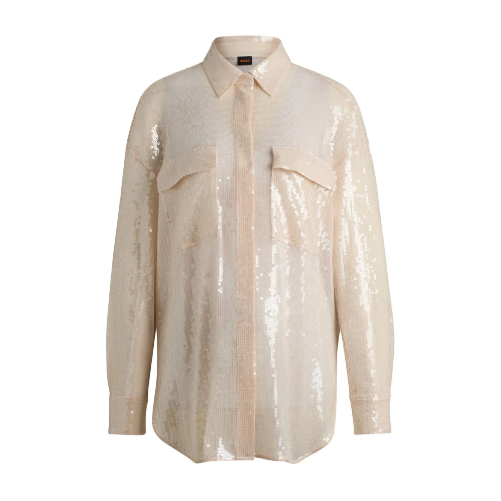 Hugo Boss Pailletten Relaxed-Fit Blouse Beige Dames