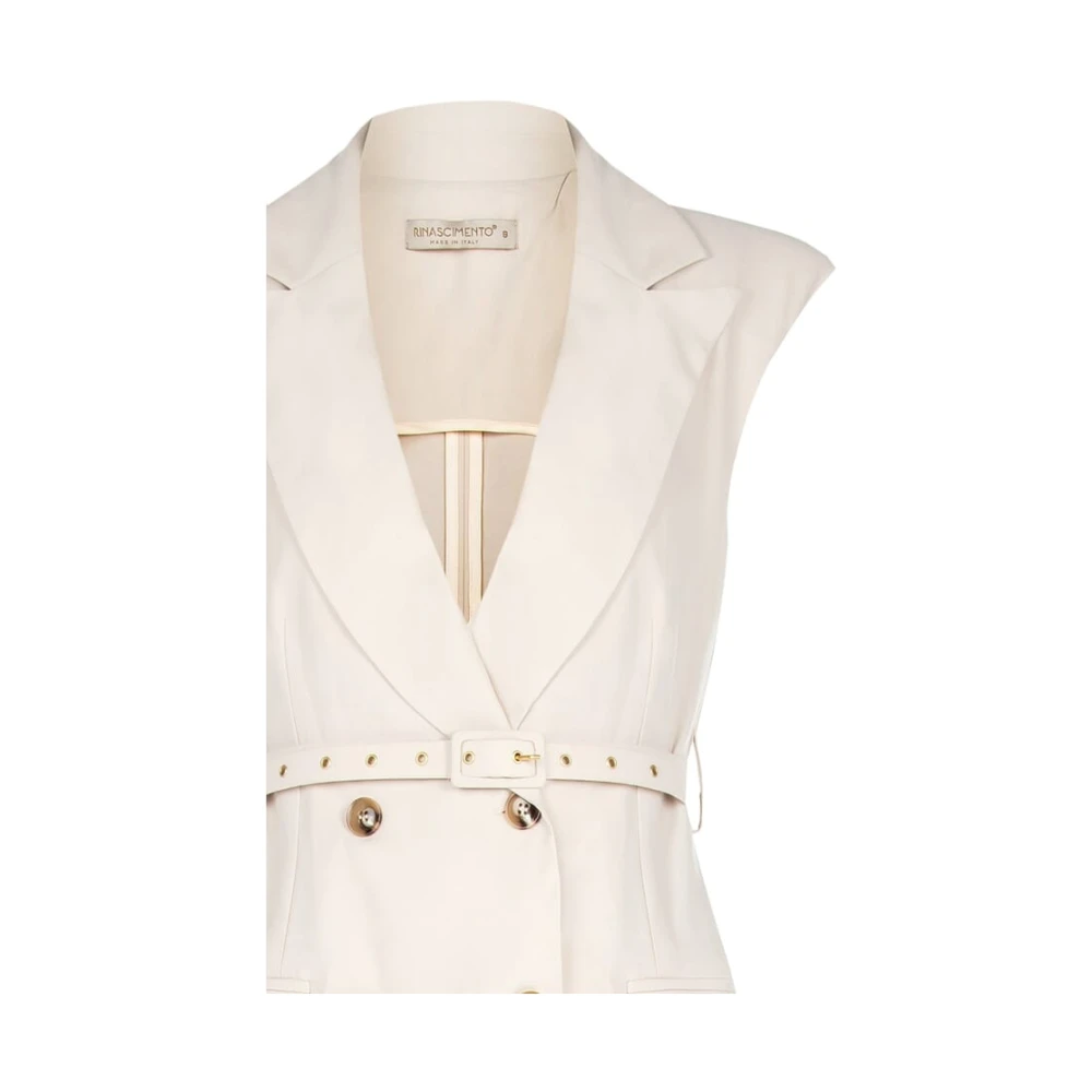 RINASCIMENTO Mouwleng Vest met Riem en Klassieke Revers Beige Dames