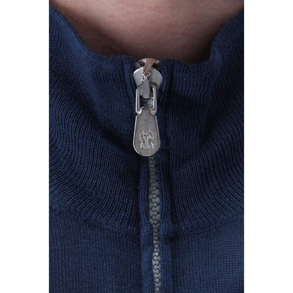 BRUNELLO CUCINELLI Luxe Wol-Kasjmier Volledige Rits Trui Blue Heren