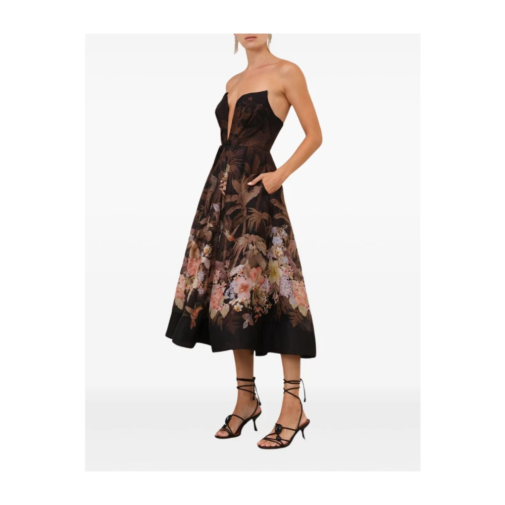 Zimmermann Bloemen Midi Jurk met Hartvormige Halslijn Multicolor Dames
