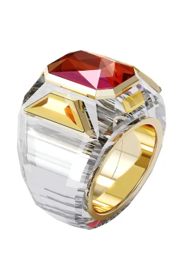 Geometrisk Ring i Guldlegering med Kristaller
