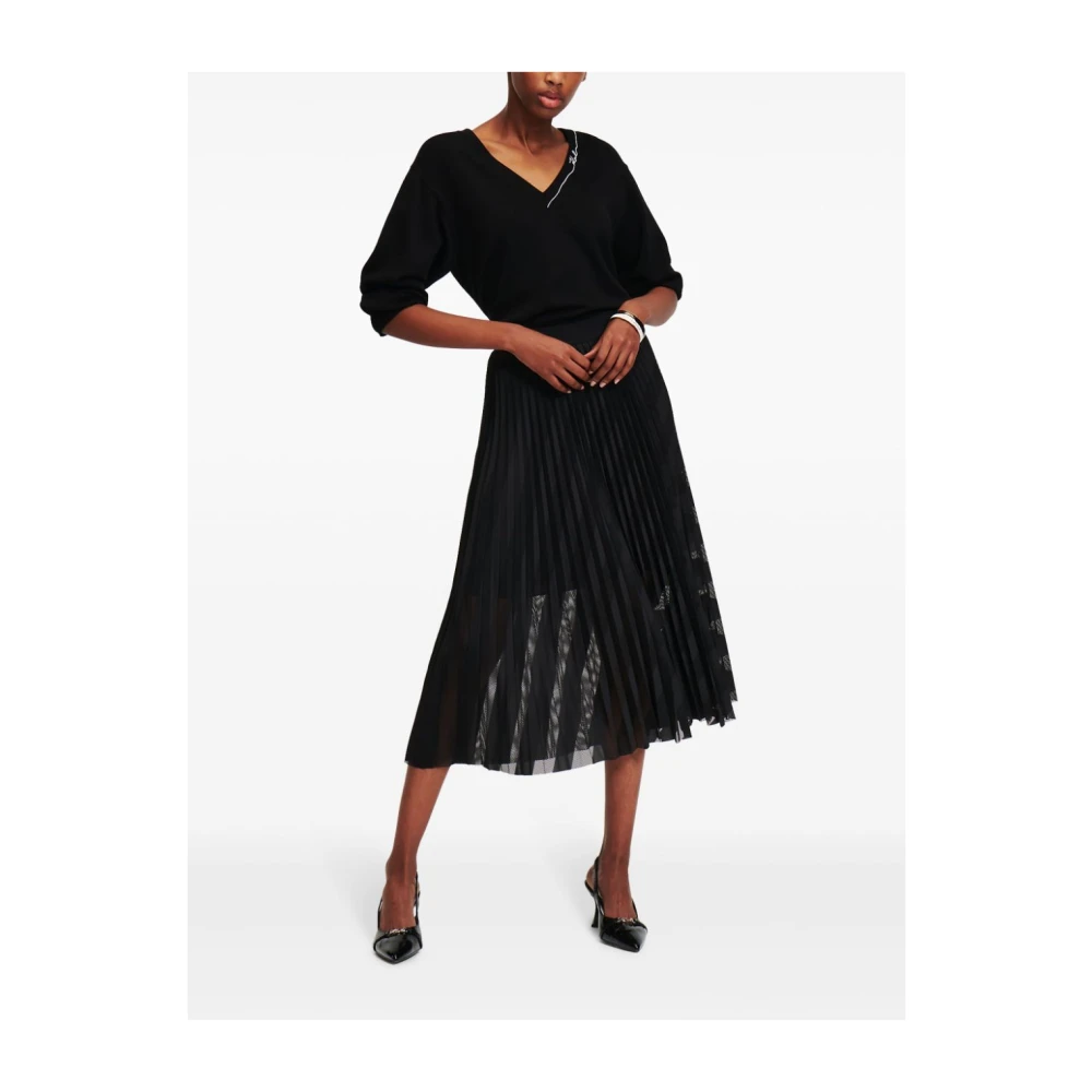 Karl Lagerfeld Geplisseerde Mesh Midi ROK Black Dames