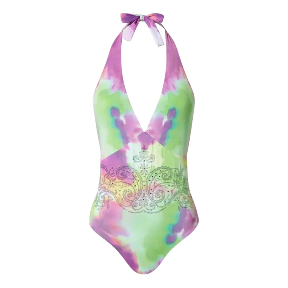 Twinset Groene Tie-Dye Badpak met Glitter Multicolor Dames