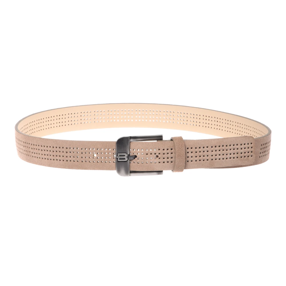 Baldinini Men's Beige Perforated Suede Belt - Belts - 110 Cm - Accessories