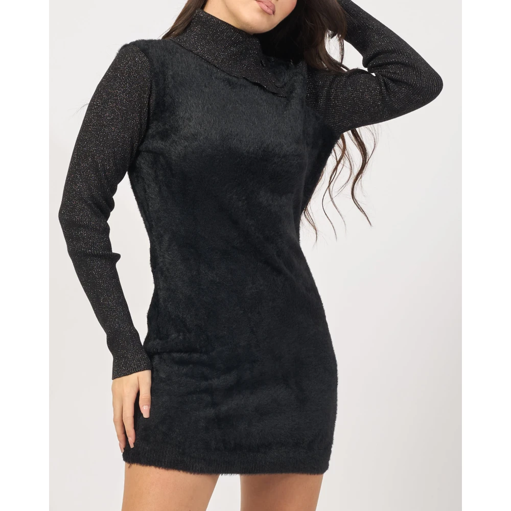 YES ZEE Zwarte hoge hals mohair jurk Black Dames