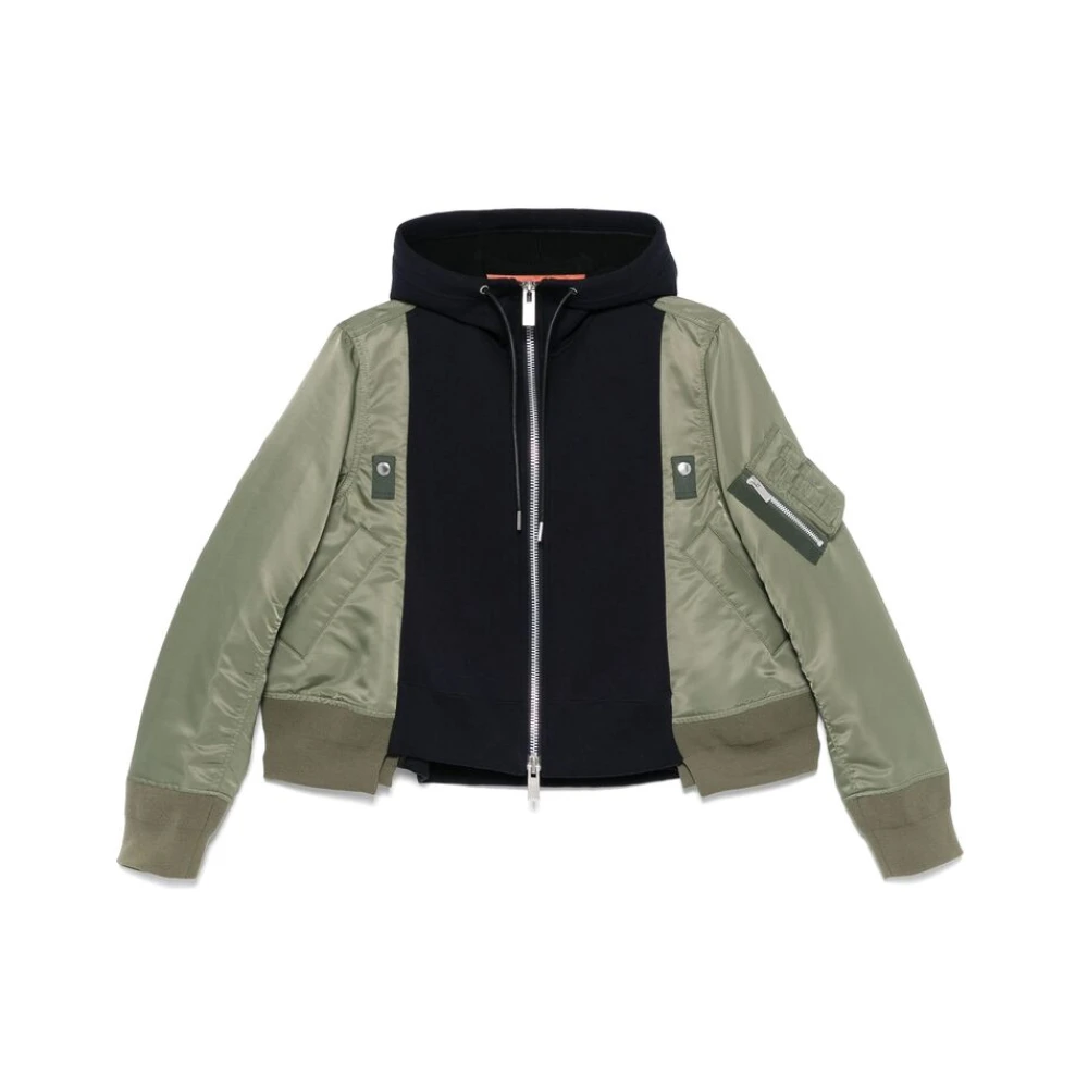 Sacai Navy Blauwe Rits Jas Green Dames