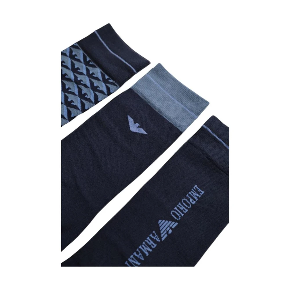 Emporio Armani Blauwe Katoenen Crew Sokken Blue Heren