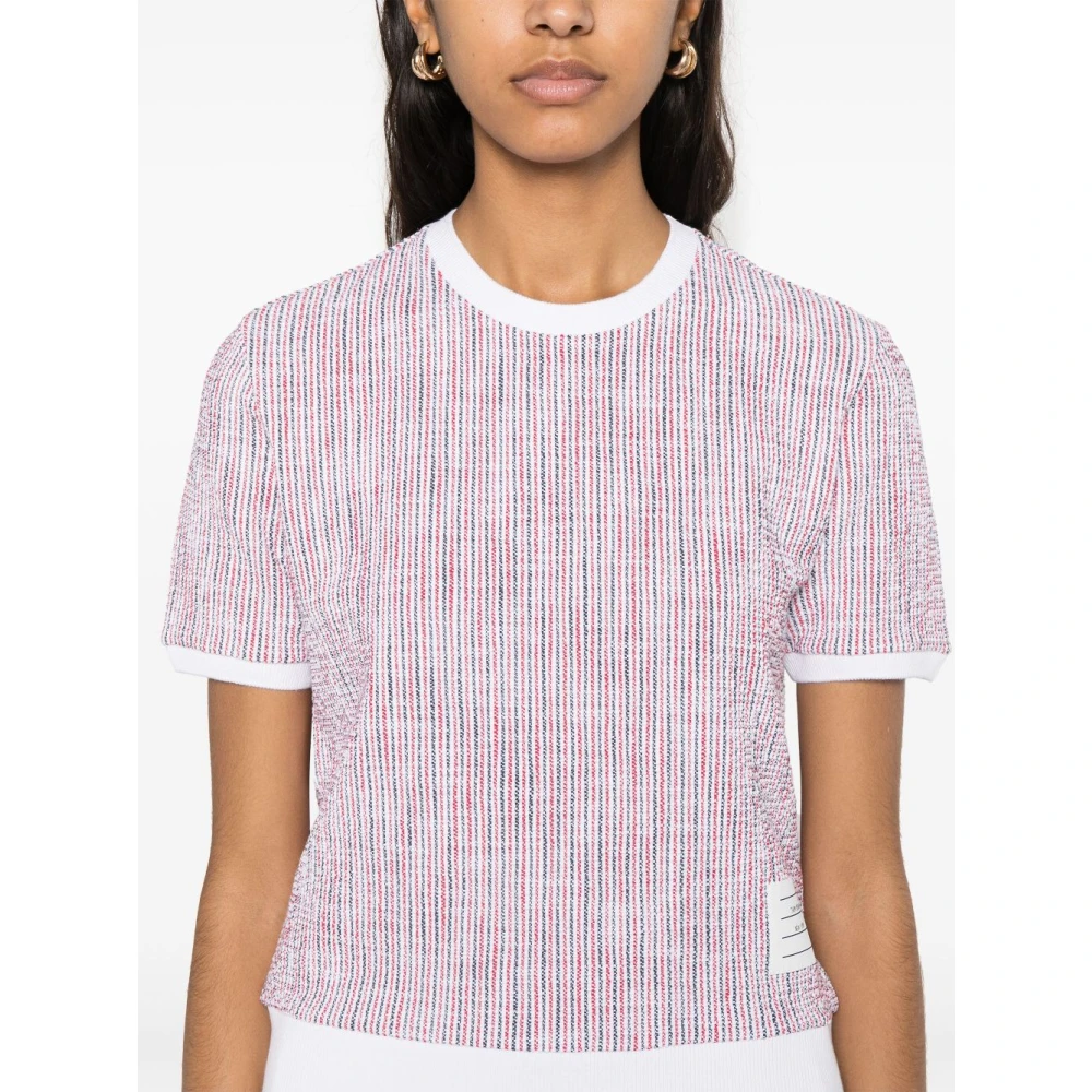 Thom Browne Gestreept Logo Patch Crew Neck T-shirt Red Dames