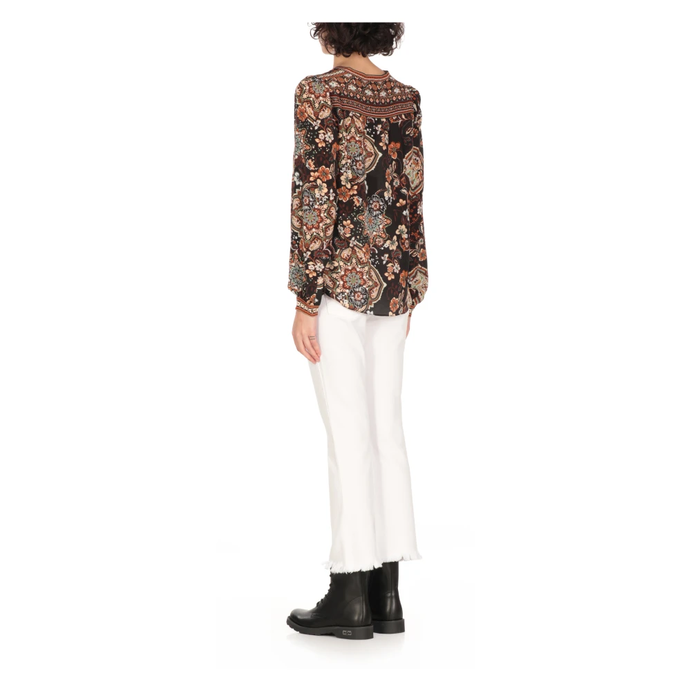 Hale Bob Bruine Bloemen V-Hals Blouse Multicolor Dames