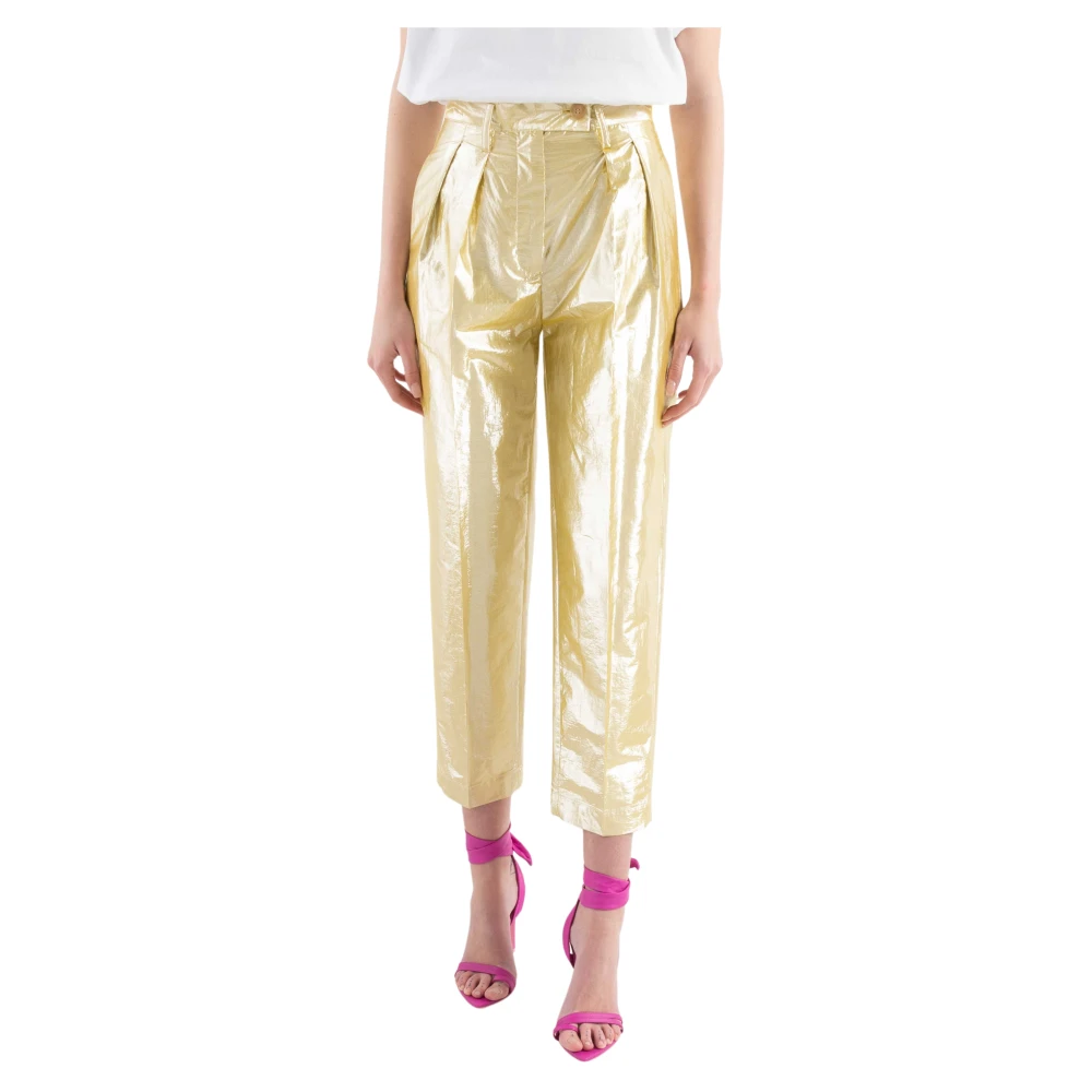 Tela Hoge Taille Lurex Casual Broek Yellow Dames