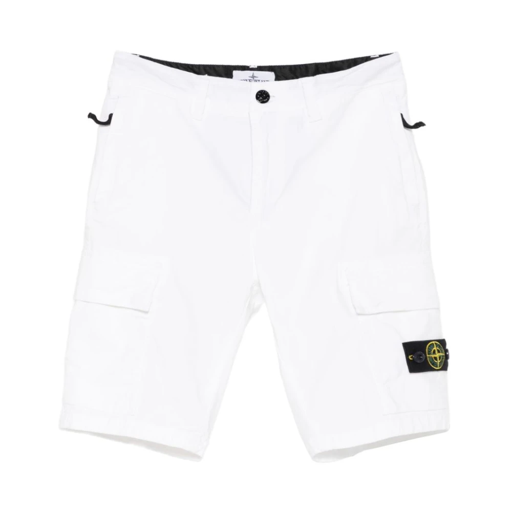 Stone Island White Shorts, Male, 10 Y, Bermuda In Cotone Con Tasconi