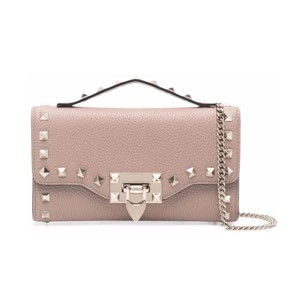 Valentino Garavani Studded Leren Ketting Portemonnee Tas Pink Dames