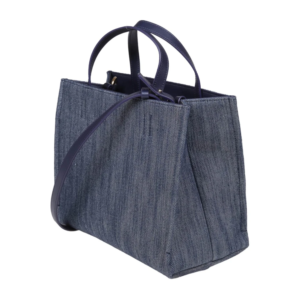Salvatore Ferragamo Denim Tote Tas met Leren Details Blue Dames