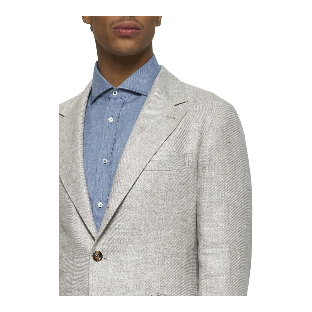 BRUNELLO CUCINELLI Beige Linnen Wol Zijde Blazer Broek Gray Heren