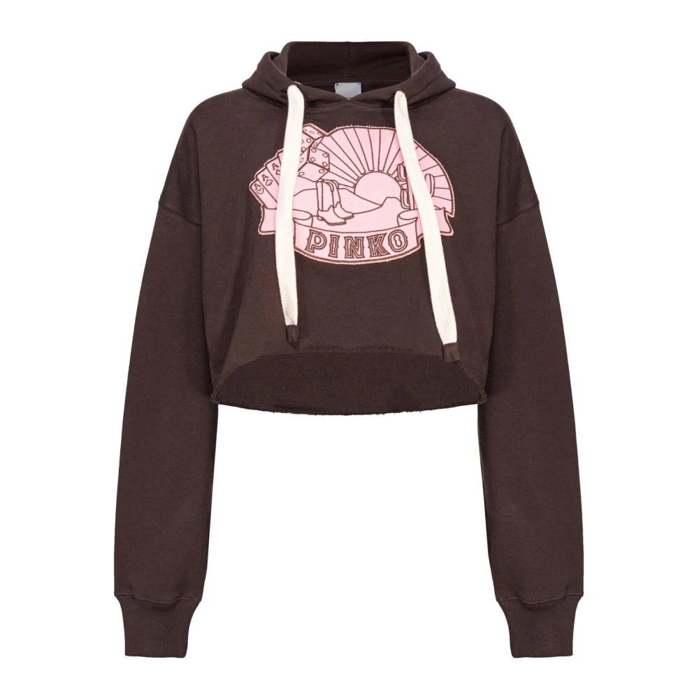 Pinko Casino Print Hoodie Korte Stijl Brown Dames