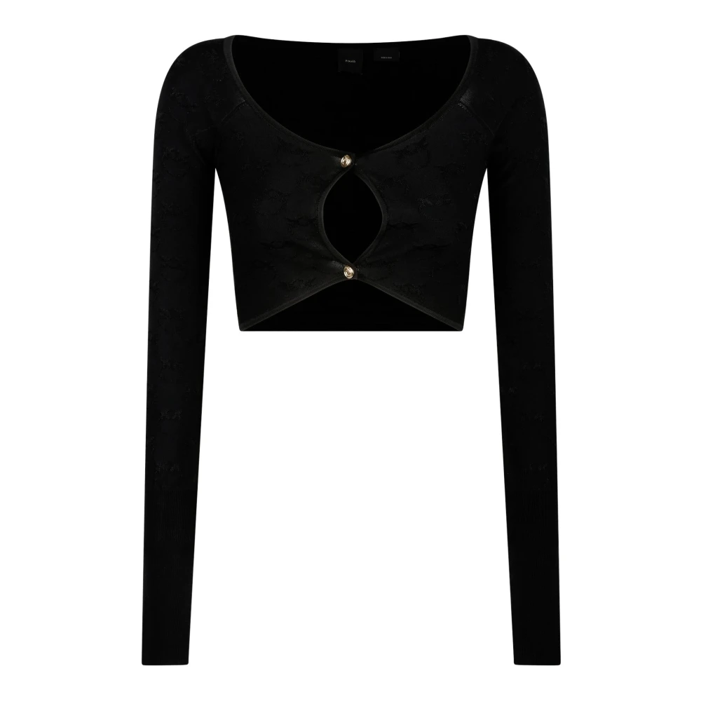 Pinko Zwarte Crop Cardigan met Duimgat Black Dames