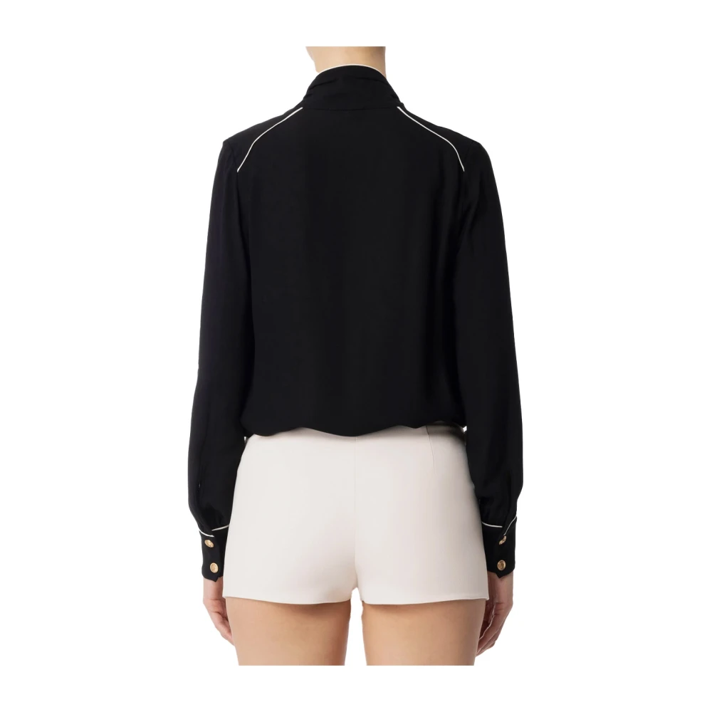 Elisabetta Franchi Viscose overhemd met gouden knopen Black Dames