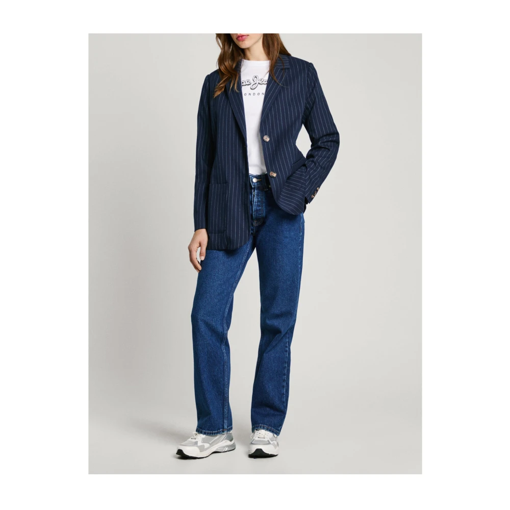 Pepe Jeans Blauwe Dori Dames Blazer Gestreept Blue Dames
