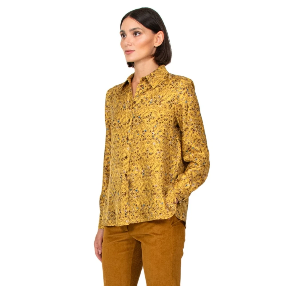 Momoni Gele Zijden Gestreepte Blouse Yellow Dames