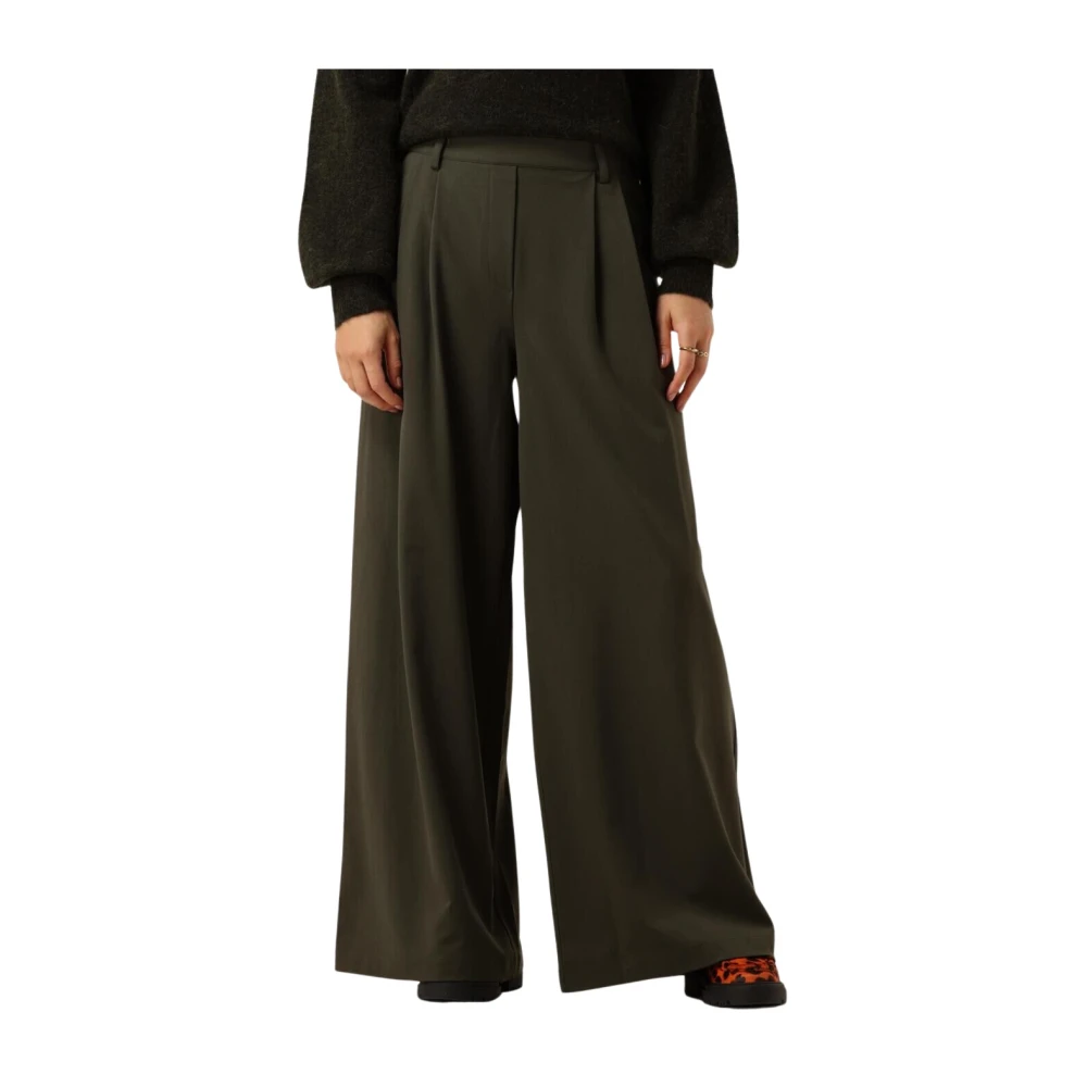 My Essential Wardrobe Wijde broek in donkergroen Green Dames