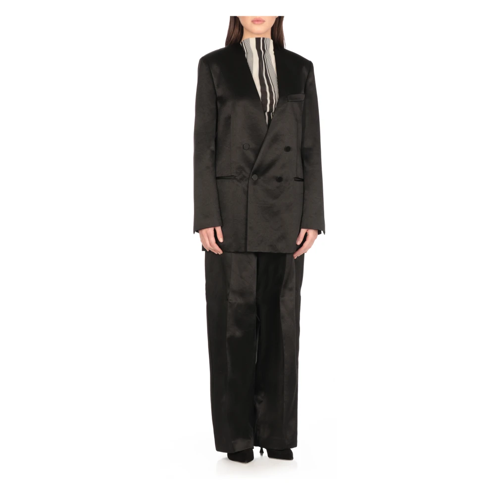 Philosophy di Lorenzo Serafini Zwarte Satijnen Blazer V-Hals Jas Black Dames