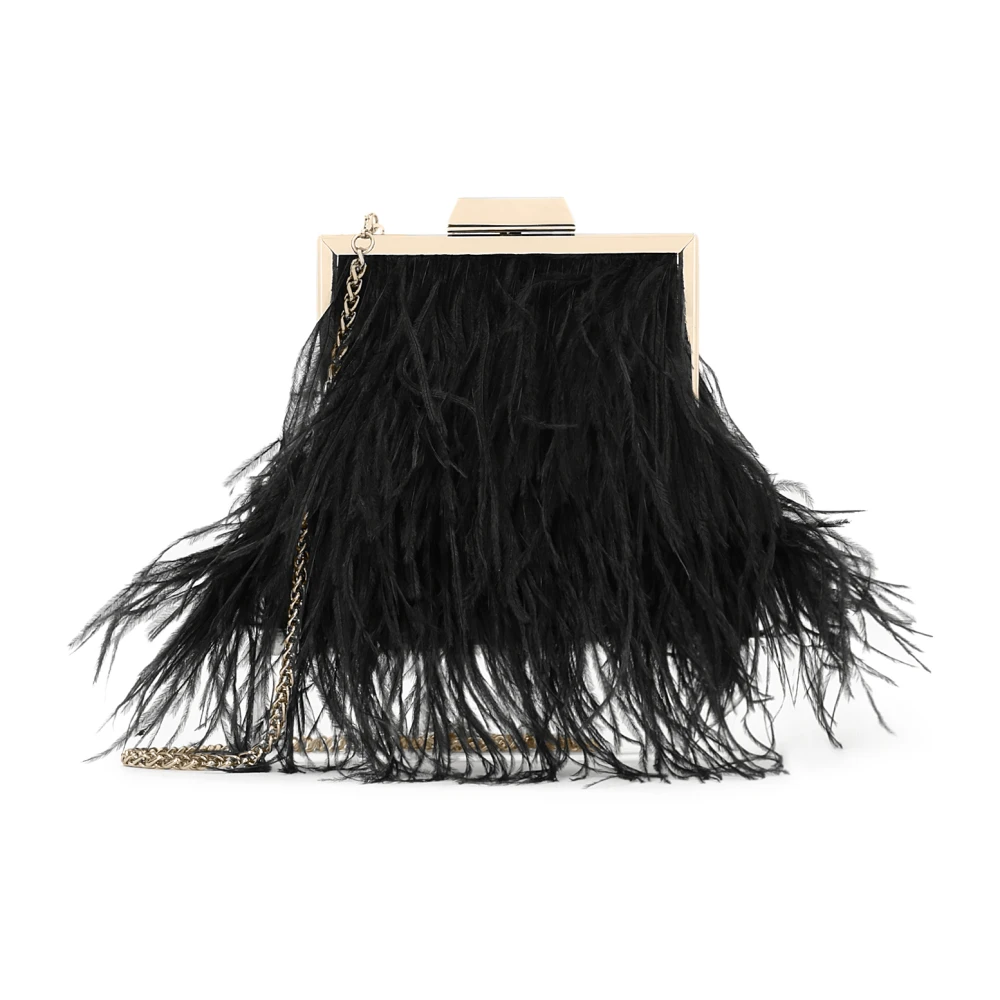 Kazar Zwarte avondhandtas met veren Black Dames