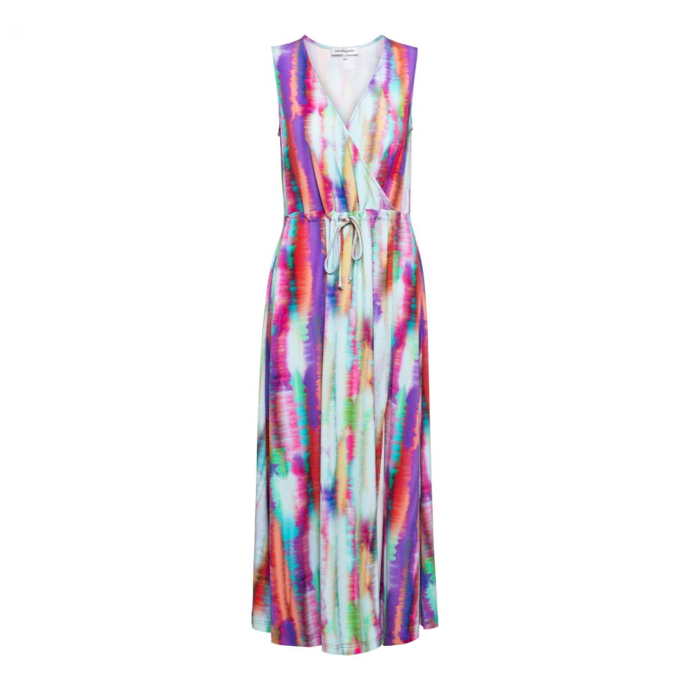 &Co Woman Aquarel Mouwloze Maxi Jurk Multicolor Dames