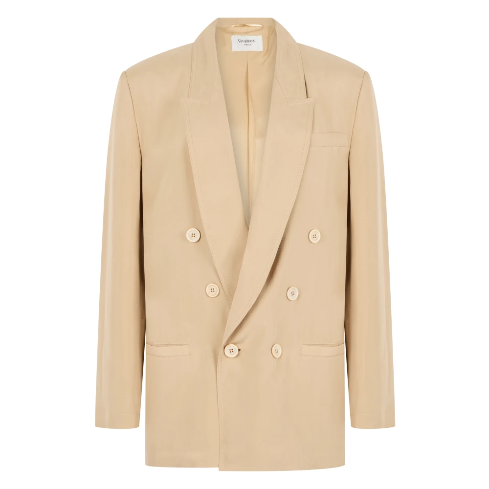 Saint Laurent Women's Beige Blazers, Xs, Silk Blazer